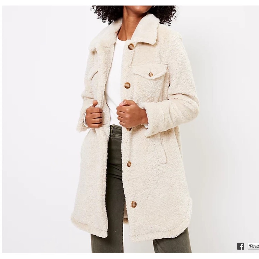 LOFT Cream Teddy Shacket Coat
